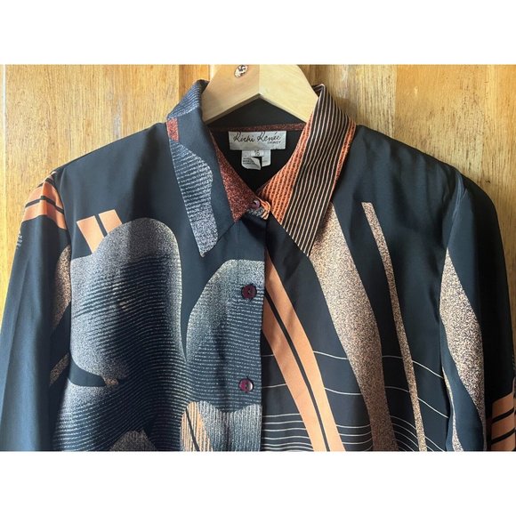Ricki Renne  Size 16 Vintage Modern Black & Rust Coloured Blouse Aus Designer - Picture 4 of 15